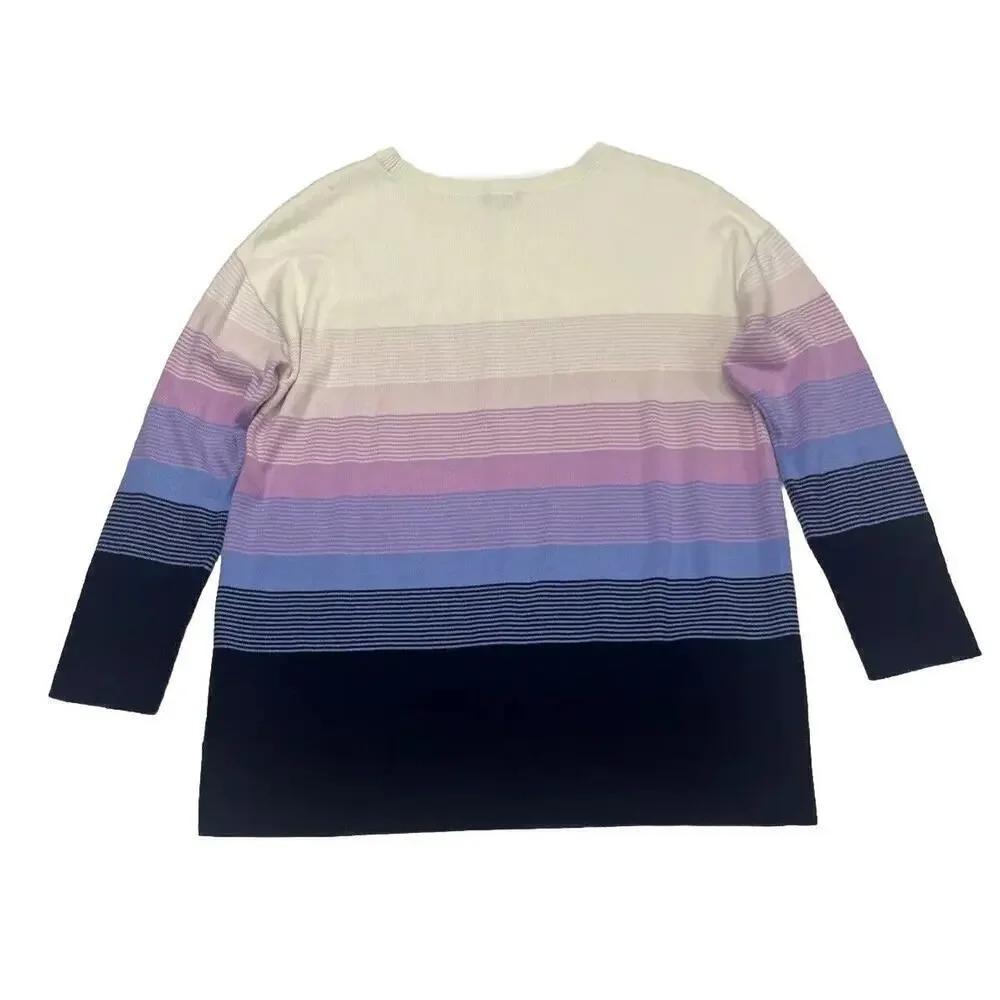 Talbots Plus Size X OX Knit White Pastel striped cotton blend Pullover Sweater